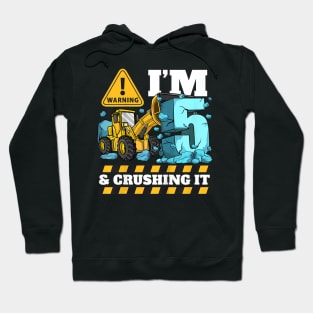 Kids Construction 5th Birthday Shirt Boy 5 Bulldozer Digger Truck Hoodie